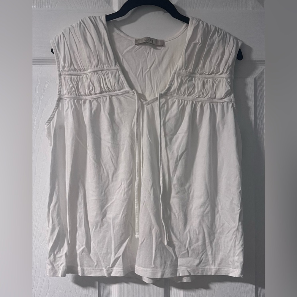 Women's LOFT Sleeveless V Neck Tie Top in White